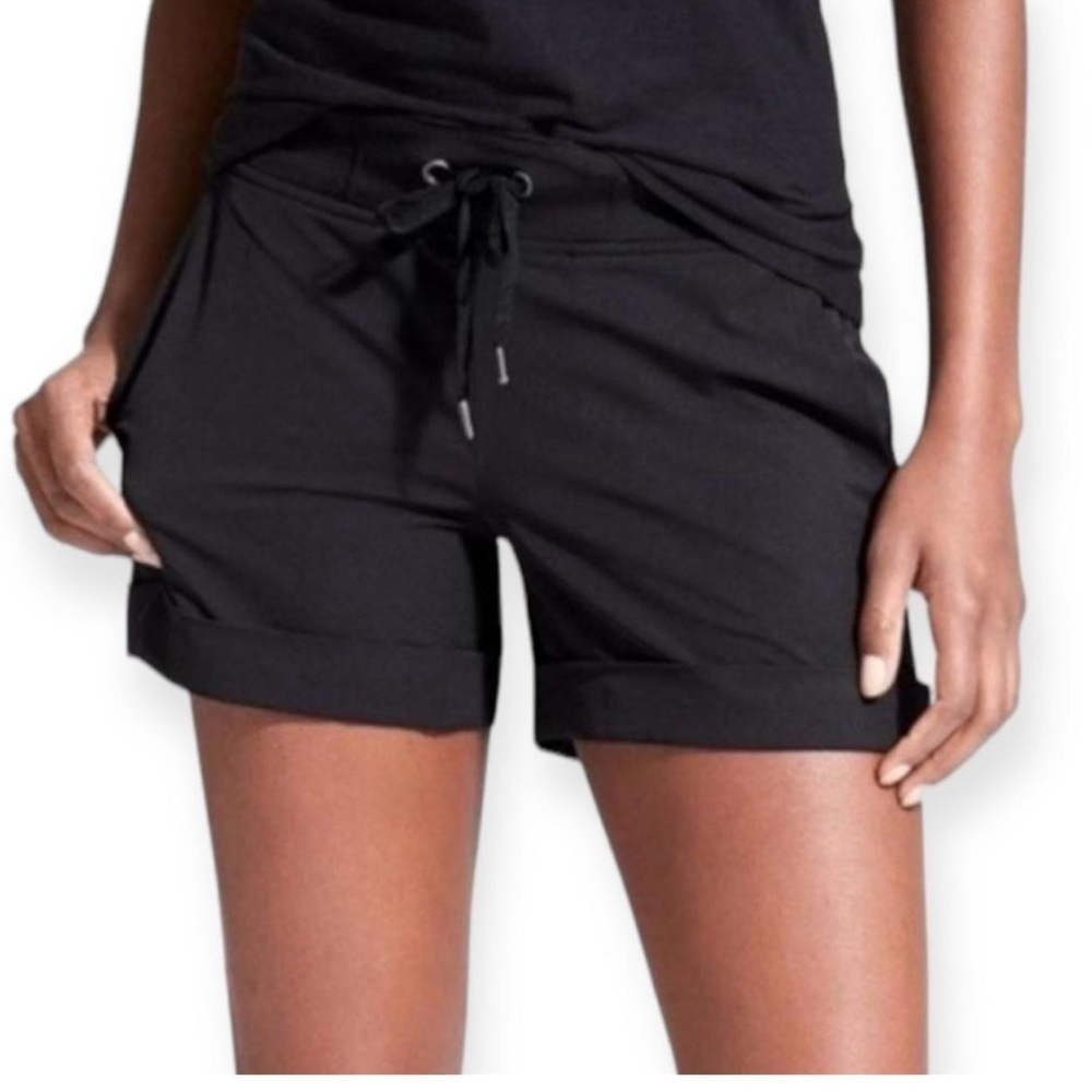 Athleta Midtown Shorts Cuffed Pull On Drawstring. Black 5 inch inseam. 12 tall